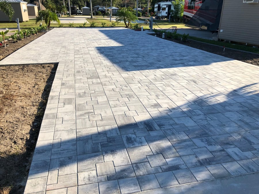 Gray plank paver RV pad and parking apron