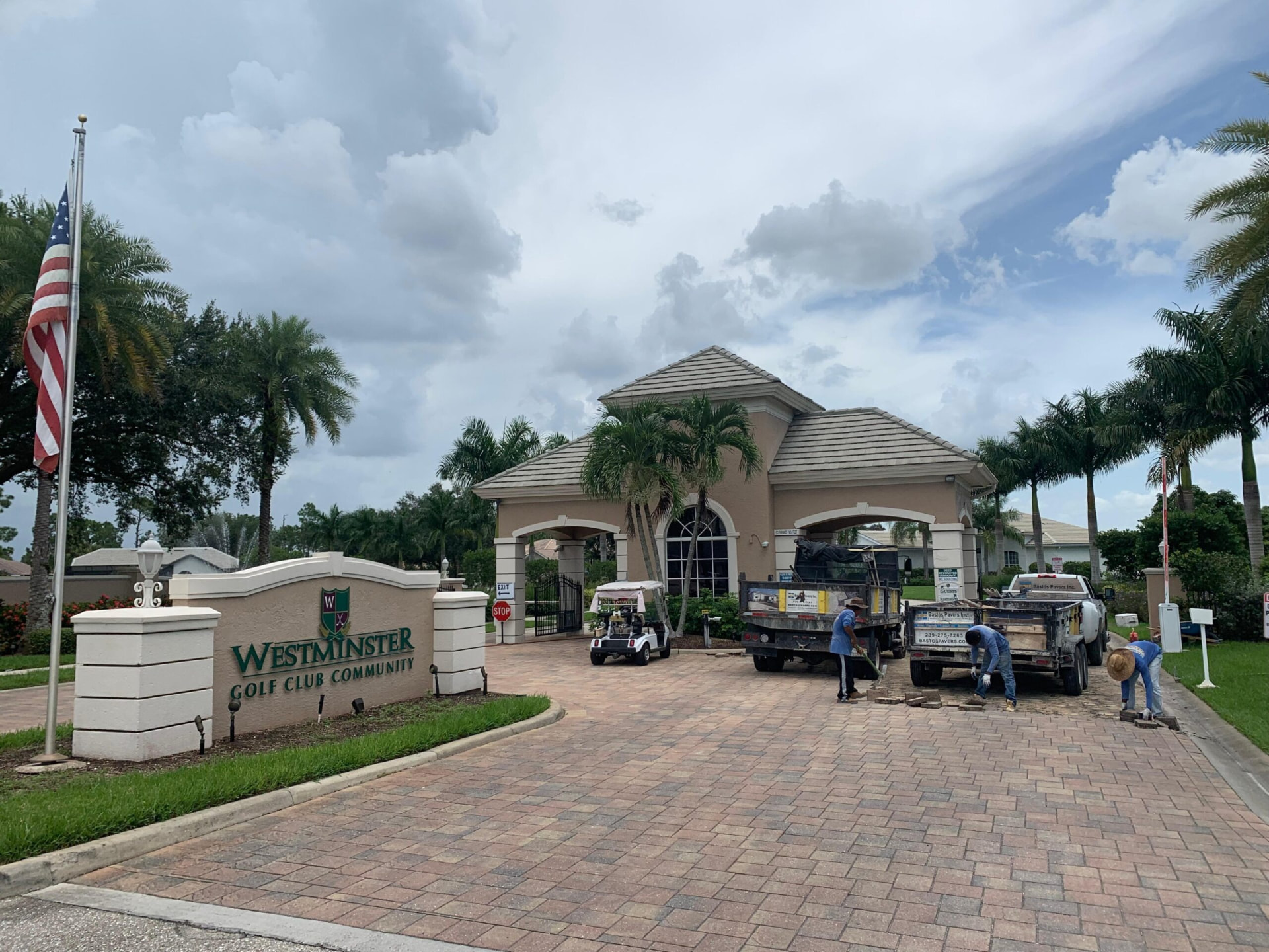 Bastos crew repairing the paver entry at Westminster Golf Club Community