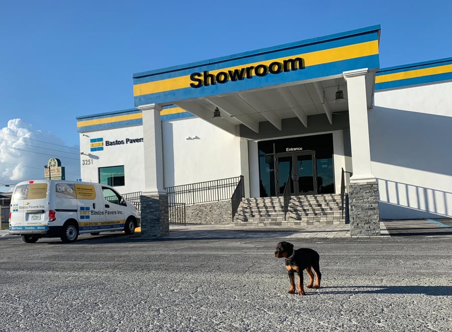Bastos Pavers showroom exterior with company van in Fort Myers