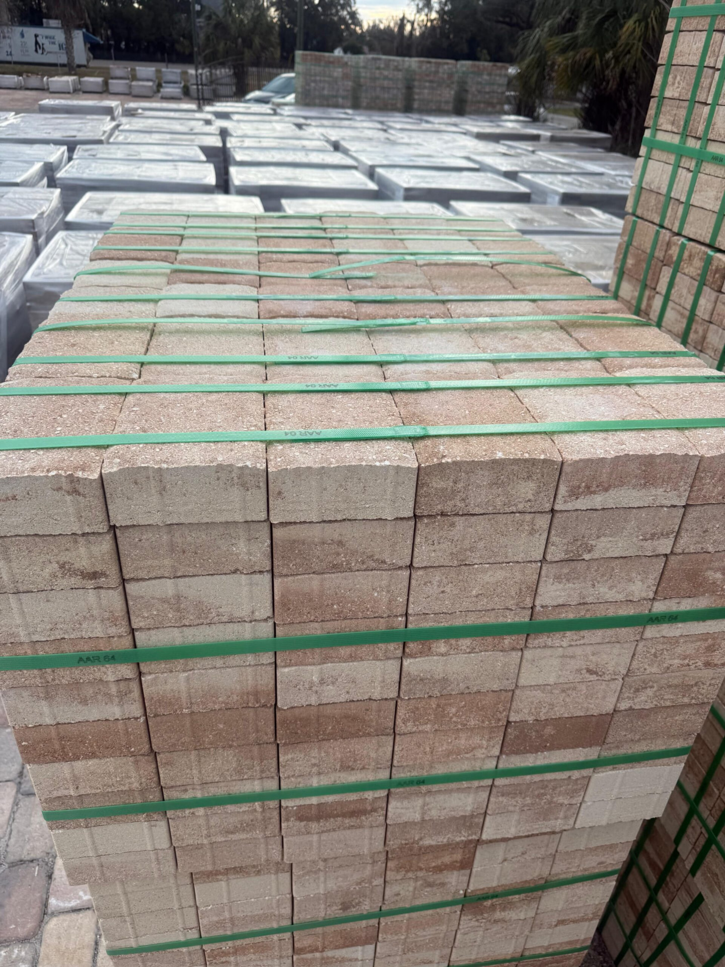 Pallets of Bastos Pavers stock in the manufacturing yard