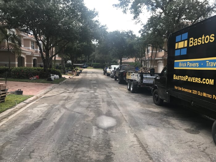 Bastos truck fleet supplying a community street paver project